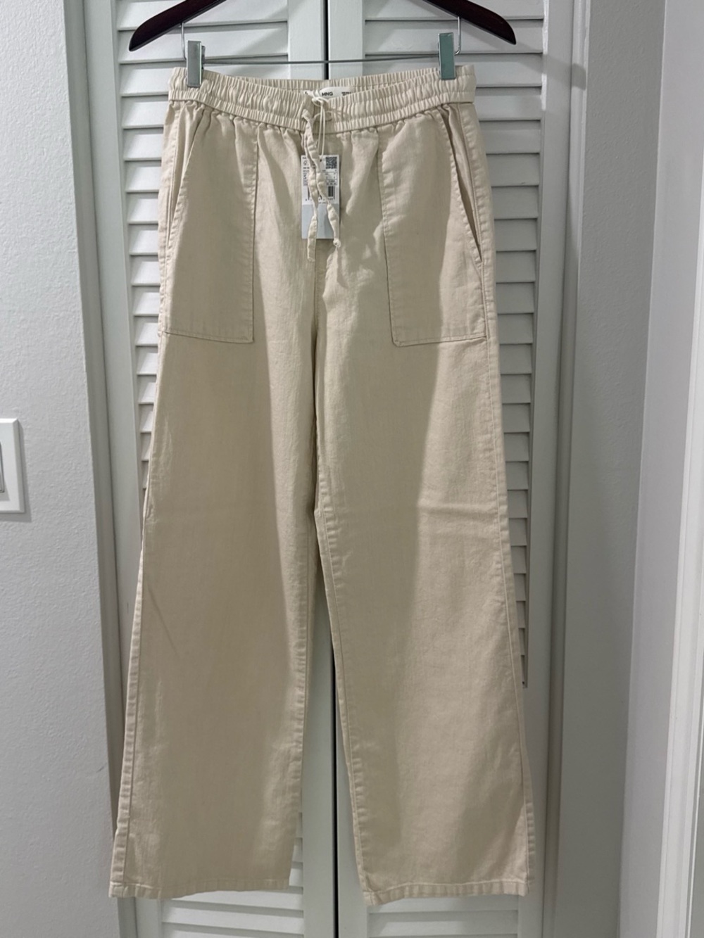 Mango Men's Wide-Leg Drawstring Chinos in Beige